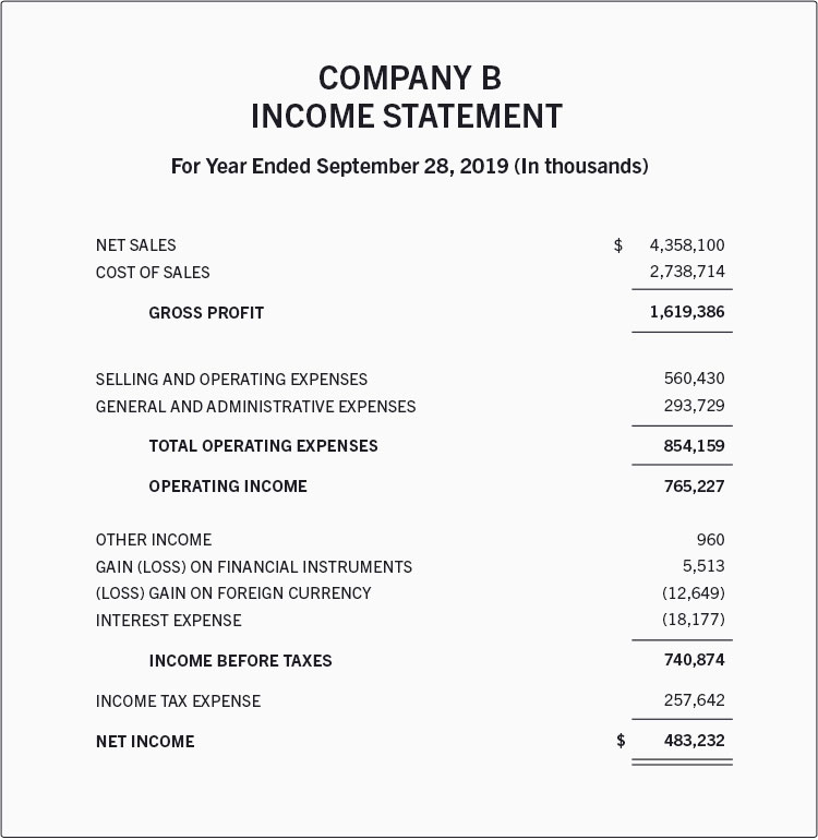 P&L statement example