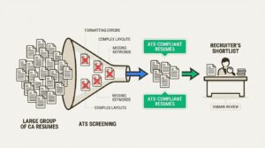 A flowchart illustrating how an Applicant Tracking System filters CA resumes