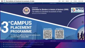 A screenshot of the CMI&B placement portal's homepage, the platform for the ICAI Campus Placement 2026