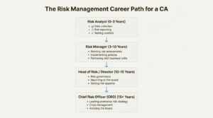 A workflow diagram showing the typical Risk management career path for CA professionals, from analyst to CRO