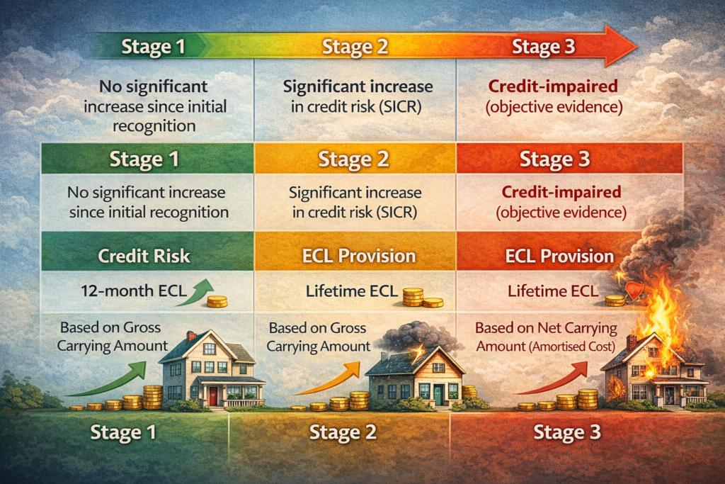 Credit risk stages and ECL provisions